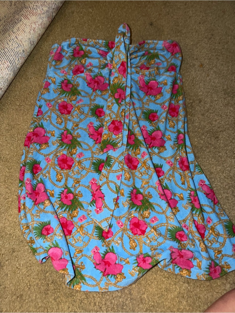 Vintage Y2K Baby Phat Hibiscus Chain Print Strapless Mini Dress Swim Cover Up M